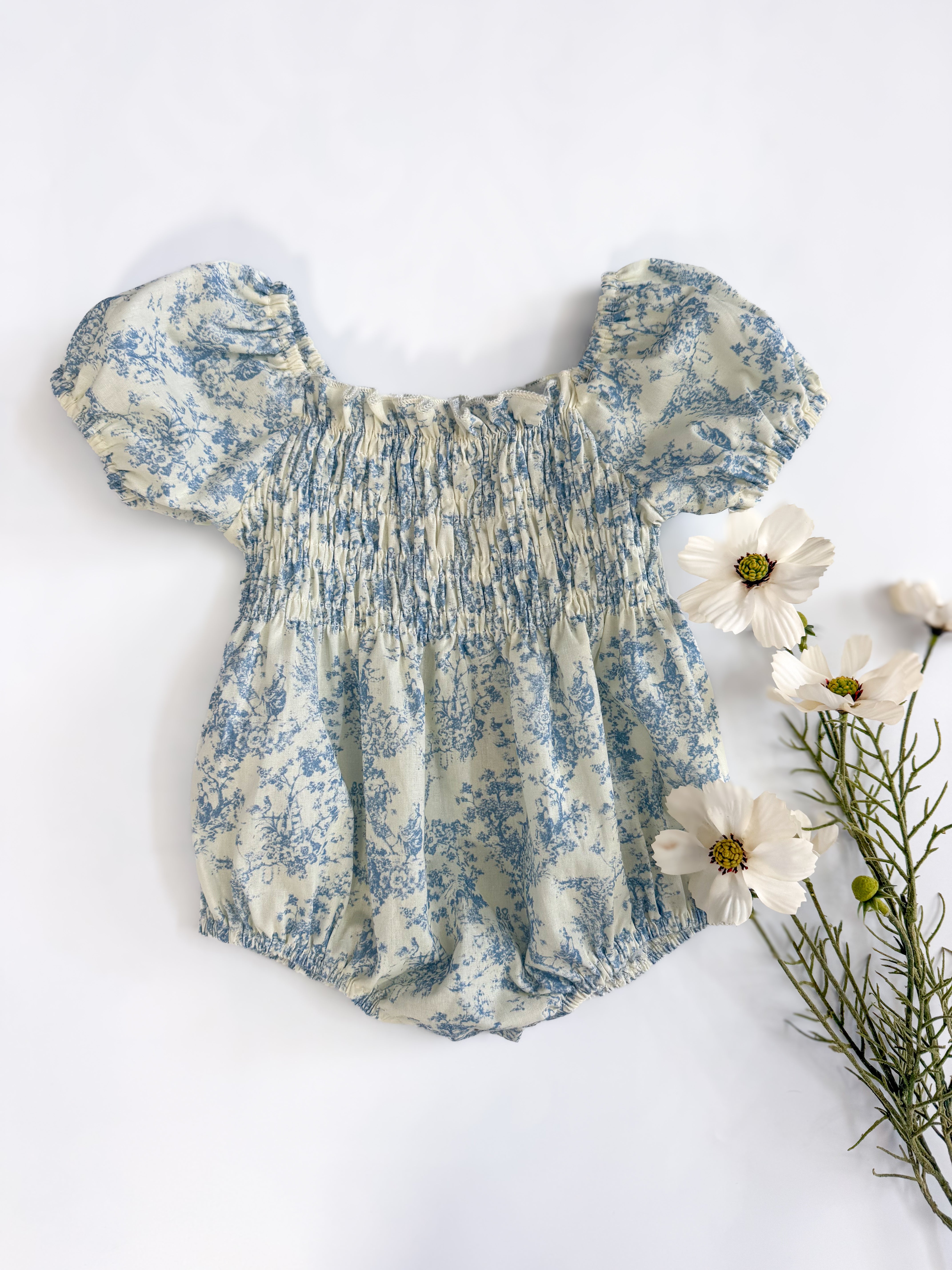 Genevieve Blue Floral Romper 3-6M